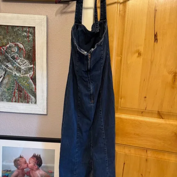 NWT The Reformation Evita Denim Halter Dress SIMCOE Size 2 - Picture 5 of 6